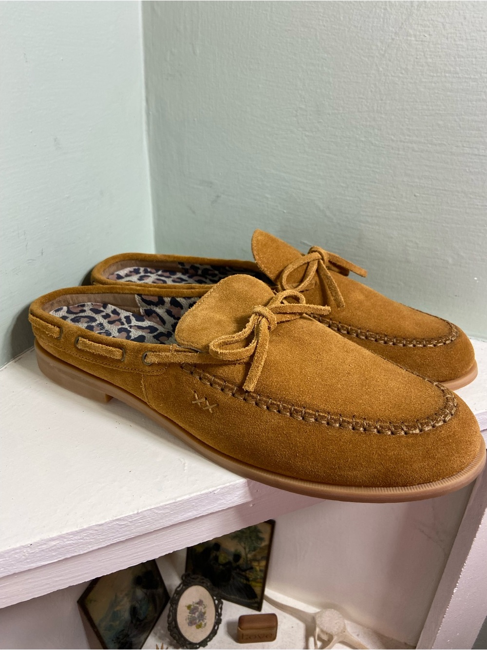 Free People Seas The Day Tan Mules Suede Leather Moccasins Flats Size 9.5 Women